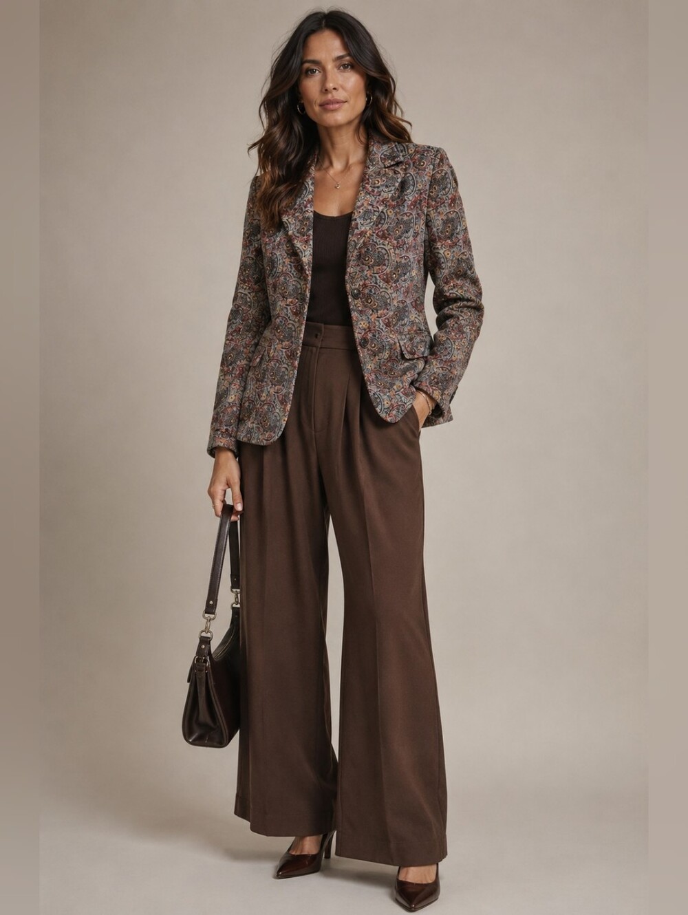 Vtg Suede Blazer Focus Fitted Brown Paisley Boho Retro 70s Sz 9